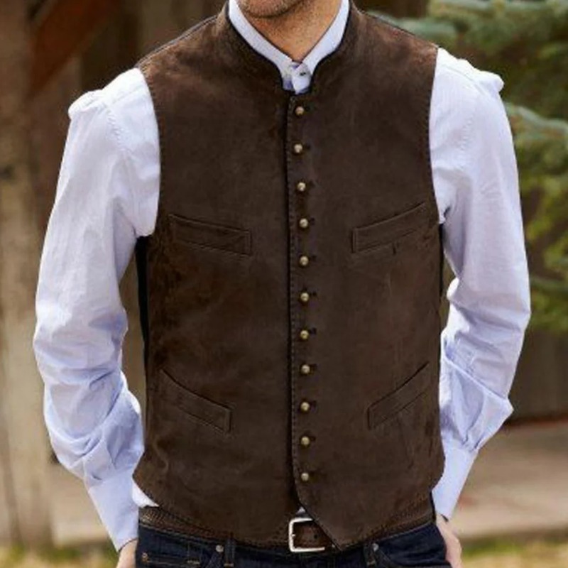 Men Formal Wear Outfits - Herenvest Koffie Suède Fluwelen Vest met