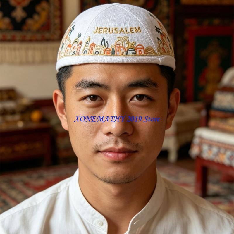 Men'S Formal Ethnic Wear - F42F Handwerk katoenen ronde keppeltjehoed etnische