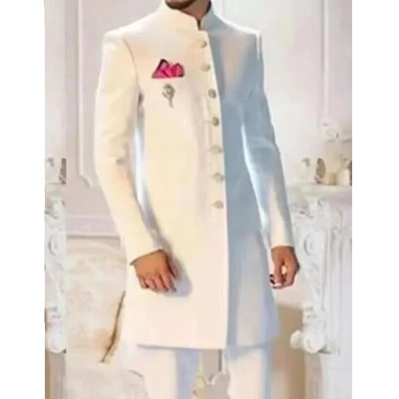 Men Formal Wear Indian - Nieuw klassiek wit herenpak lange blazer