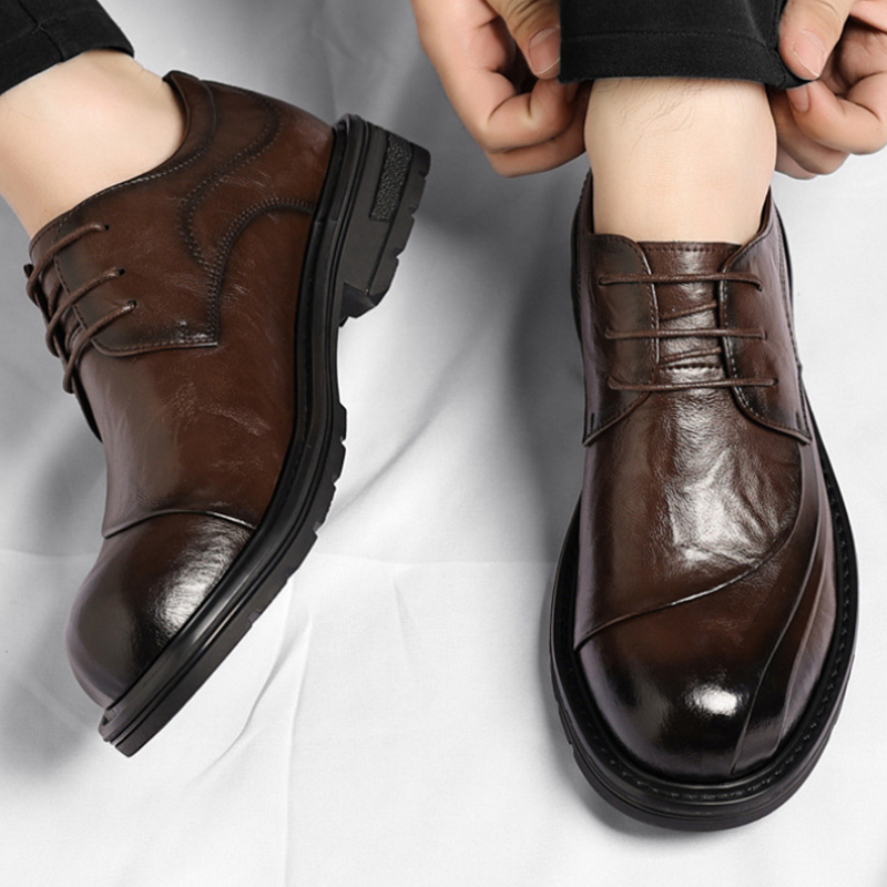 Formal Men Daily Wear Shoes - Bruin gepolijst echt leer met veters,