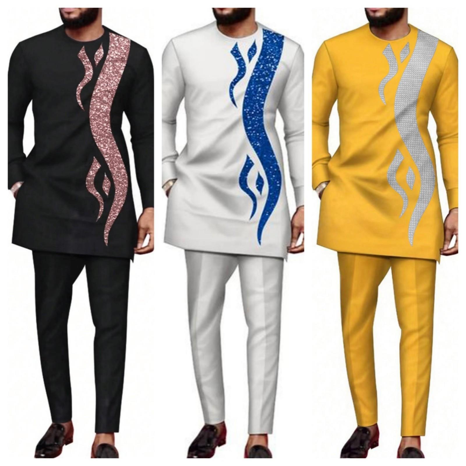 Men'S Formal Ethnic Wear - Herenpak met lange mouwen, geborduurd overhemd