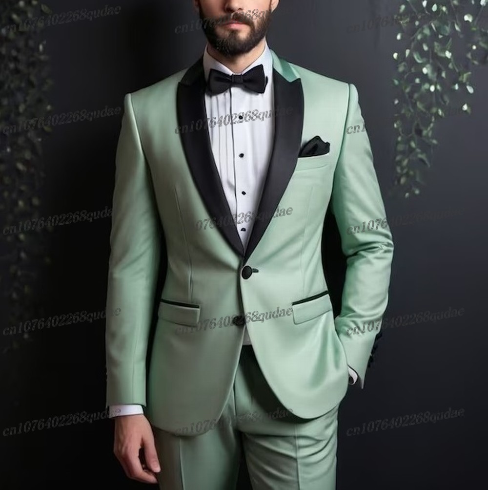Formal Wear Jersey For Men - Zwarte Kraag Mint Formele Mannen Pak