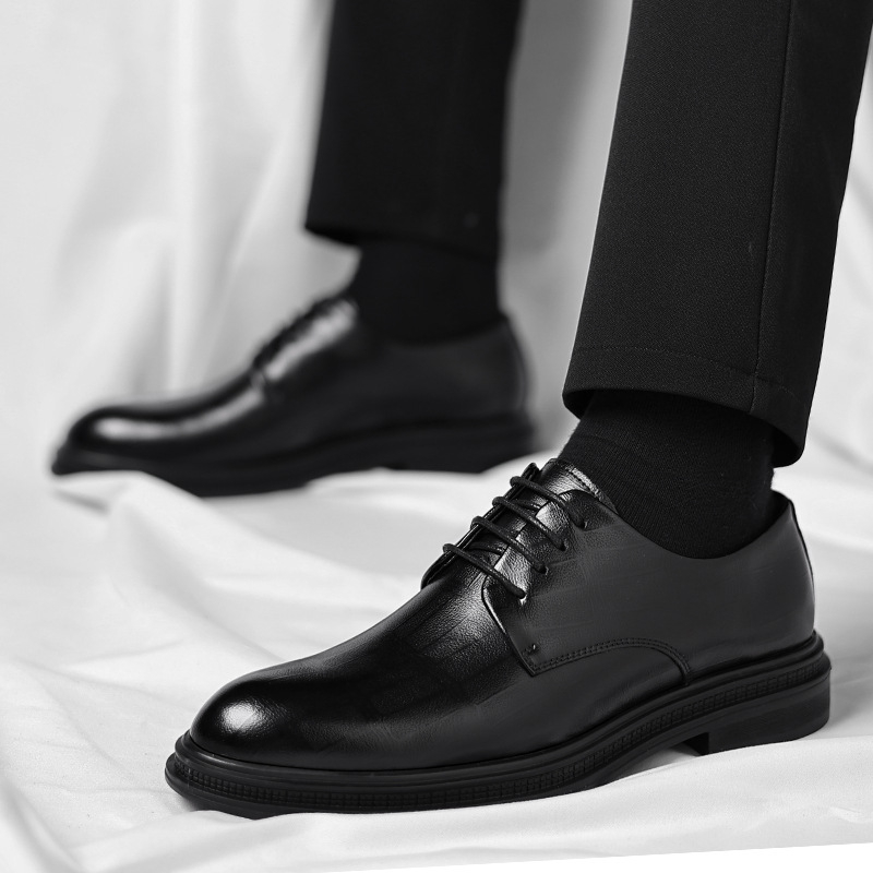 Men Formal Wear All Black - Heren zwarte getextureerde leren spitse neus