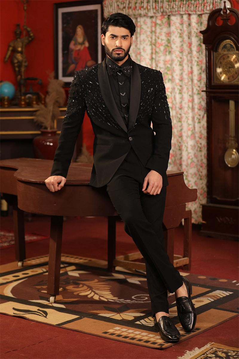 Formal Wear Jersey For Men - Kristallen Zwarte Mannen Pak Set 2-delige