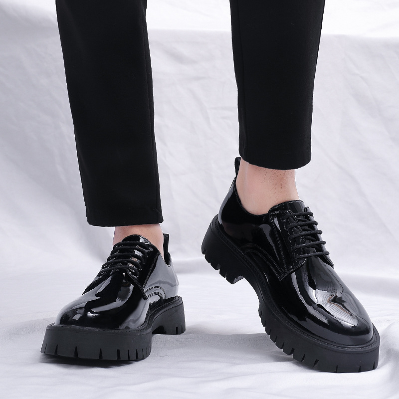 Men Formal Wear All Black - Heren zwart lakleer met veters, chunky