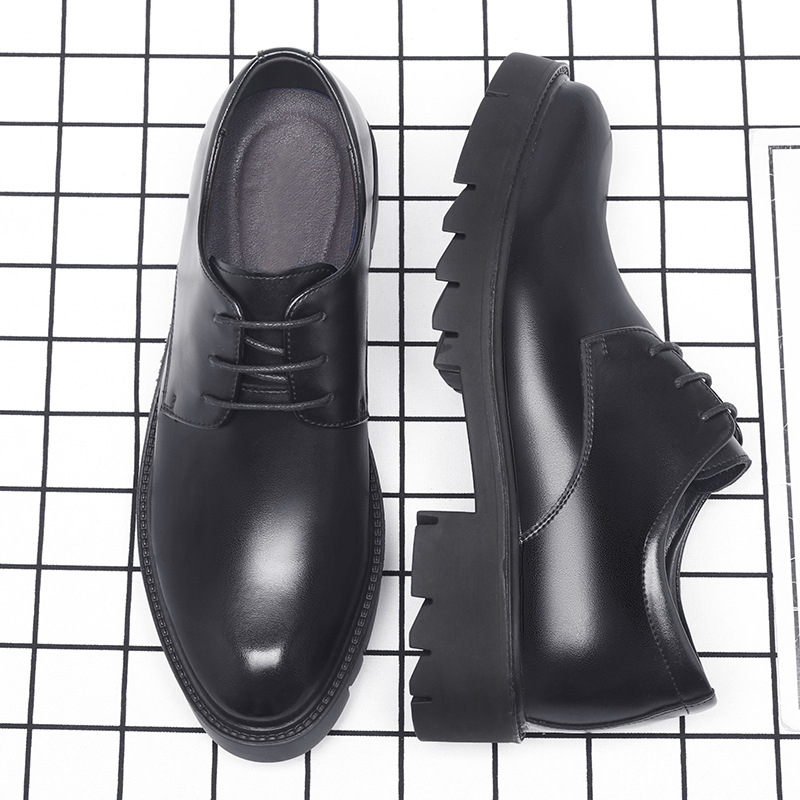 Formal Men Daily Wear Shoes - Heren zwarte leren veterschoenen met dikke