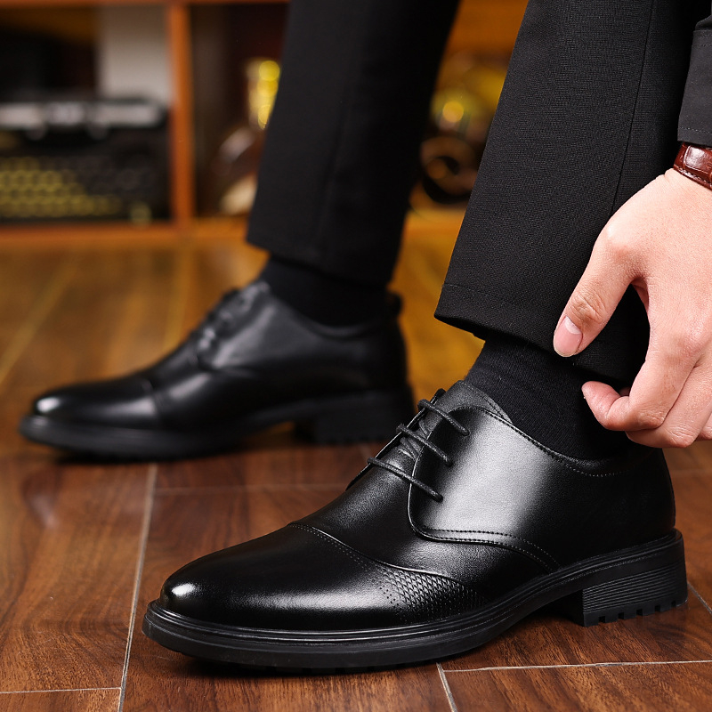 Formal Men Daily Wear Shoes - Heren zwart echt leer getextureerde veterschoenen