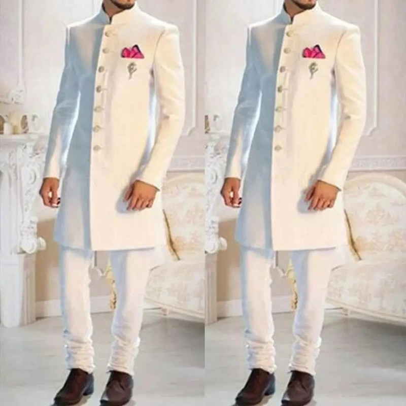 Men'S Formal Ethnic Wear - Fashion Design Wit Stand Kraag Enkele