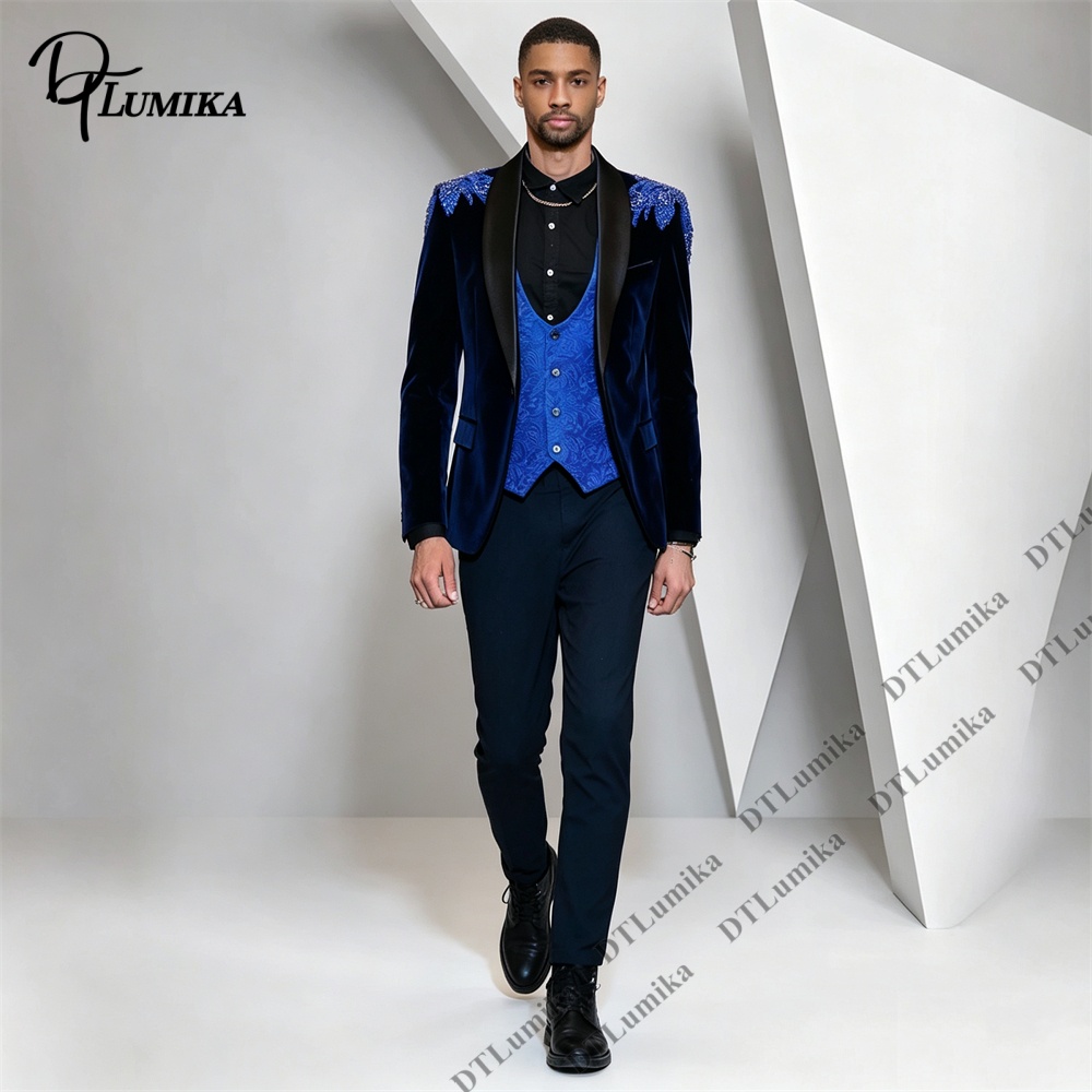 Men Formal Wear Office - Peagent Mannen 3 Stuk Fluwelen Pak