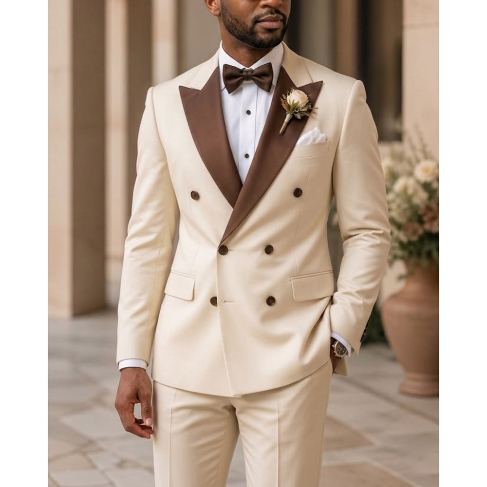 Men Formal Wear Outfits - Heren Double Breasted Smokingpak Mode Peak