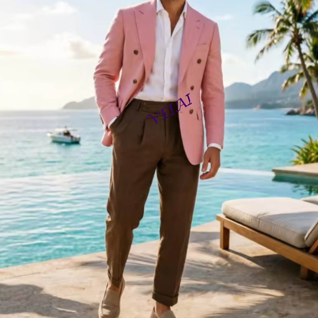 Men'S Holiday Formal Wear - Op maat gemaakt beige linnen herenpak