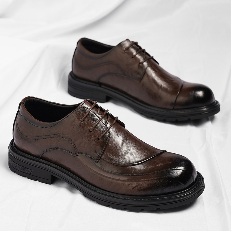 Bruin gepolijst echt leer met  - Formal Men Daily Wear Shoes recensie en prijs