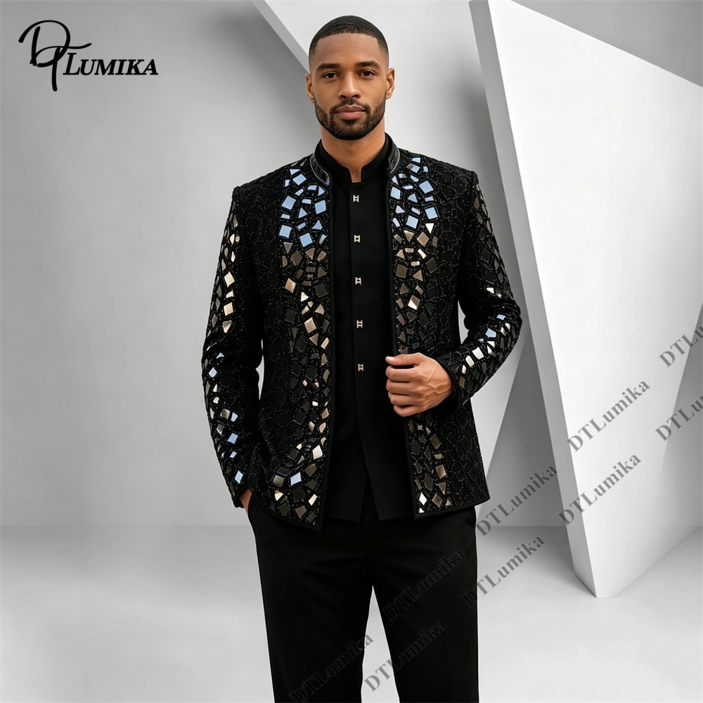 Heren zwart pak met mandarijnk - Men Formal Wear Office recensie en prijs