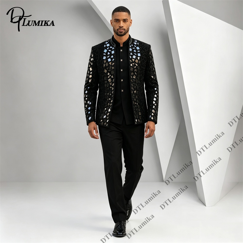 Heren zwart pak met mandarijnk - Men Formal Wear Office recensie en prijs