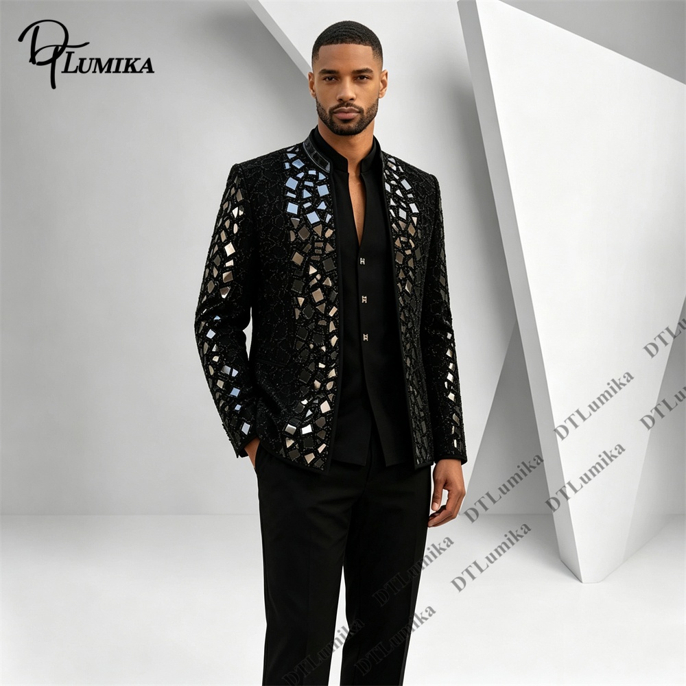 Heren zwart pak met mandarijnk - Men Formal Wear Office recensie en prijs