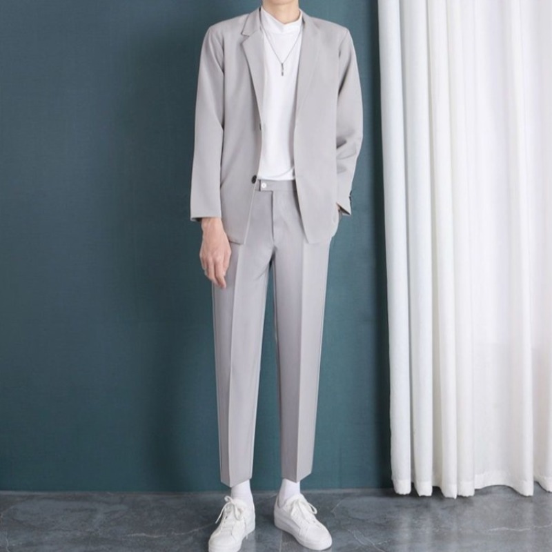 Abrikozenkleurige tweedelige p - Korean Men Formal Wear recensie en prijs